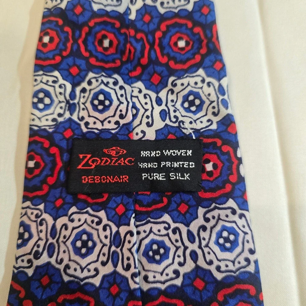 Zodiac Debonair Hand Woven‎ Hand Printed Pure Silk Geometric Pattern Men's Tie